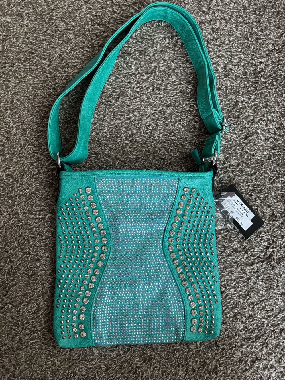 Teal Rhinestone Studded Crossbody Bag - Women Bags